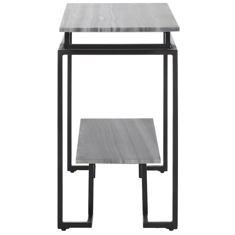 Mesa auxiliar rectangular moderna de mármol con estante de almacenamiento de metal negro