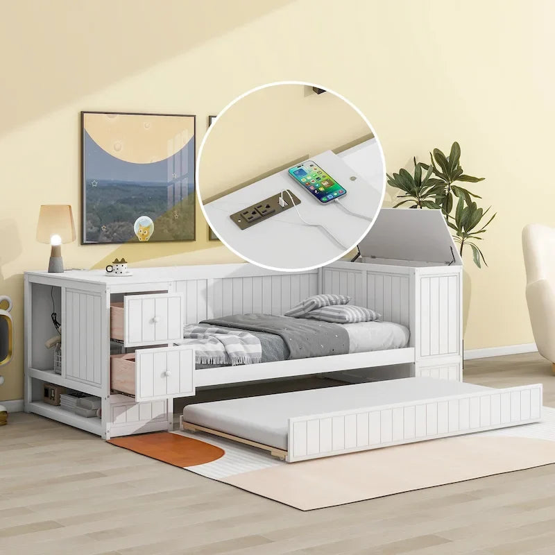 Cama nido tamaño individual con brazos de almacenamiento