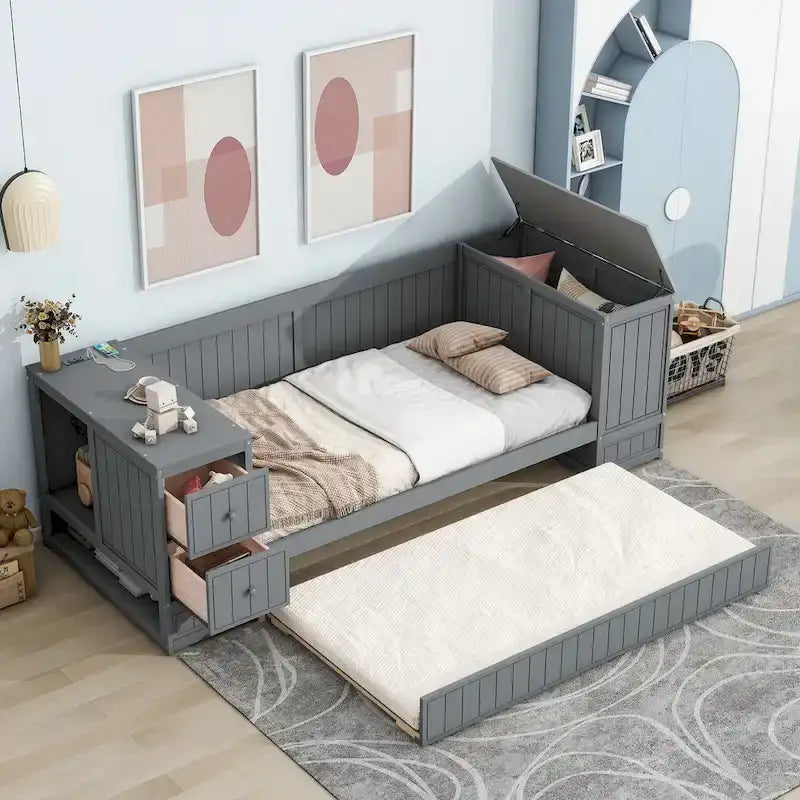 Cama nido tamaño individual con brazos de almacenamiento