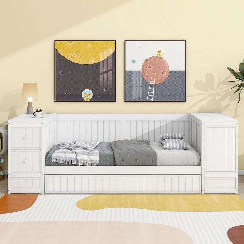 Cama nido tamaño individual con brazos de almacenamiento