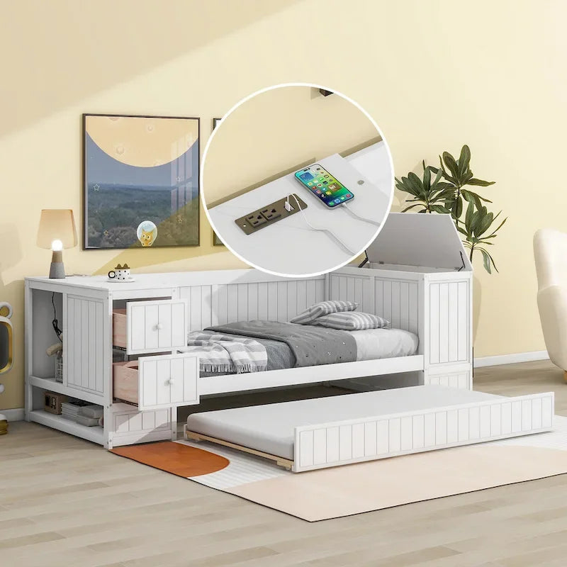 Lit de repos une place avec accoudoirs de rangement