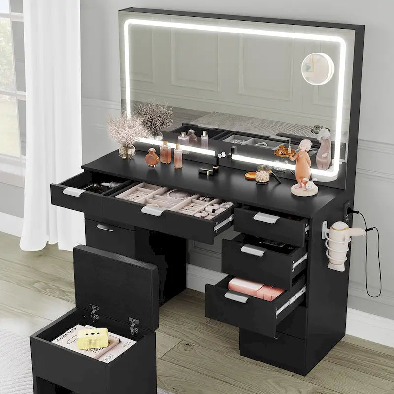 Modern Makeup Vanity Desk with LED Mirror and Eleven Drawers