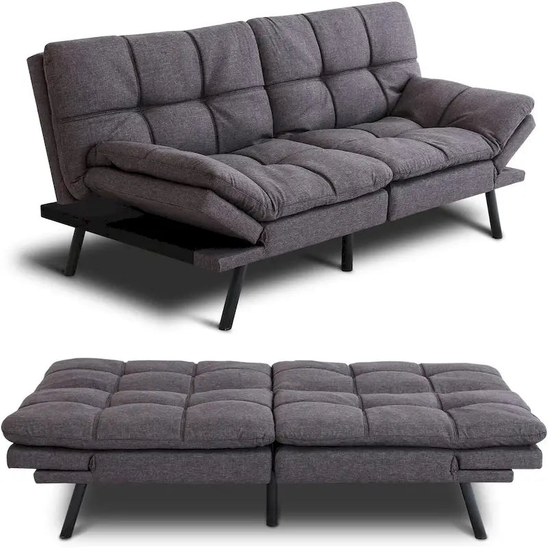 Sofa z funkcją spania, rozkładana sofa futon i leżanka z regulowanymi podłokietnikami do kawalerki, mieszkania, biura i małych przestrzeni