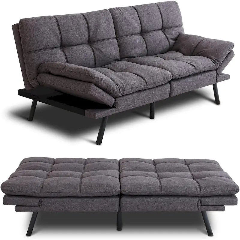 Sofa z funkcją spania, rozkładana sofa futon i leżanka z regulowanymi podłokietnikami do kawalerki, mieszkania, biura i małych przestrzeni