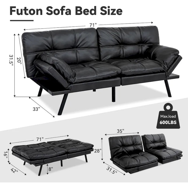 Sofá cama, futón convertible, sofá cama tipo diván con reposabrazos ajustables para estudio, apartamento, oficina o espacios pequeños