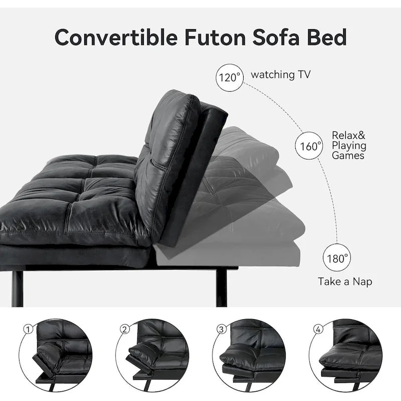 Sofa z funkcją spania, rozkładana sofa futon i leżanka z regulowanymi podłokietnikami do kawalerki, mieszkania, biura i małych przestrzeni