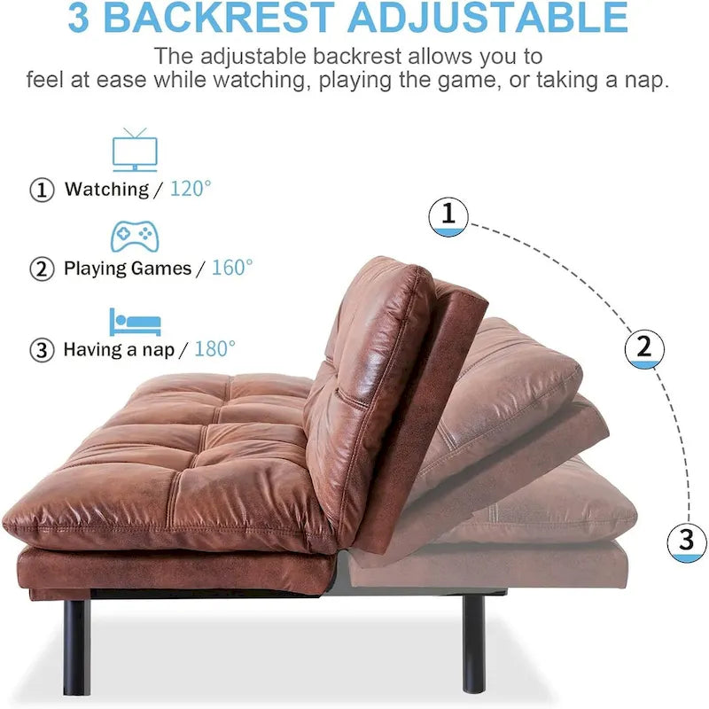 Sofa z funkcją spania, rozkładana sofa futon i leżanka z regulowanymi podłokietnikami do kawalerki, mieszkania, biura i małych przestrzeni