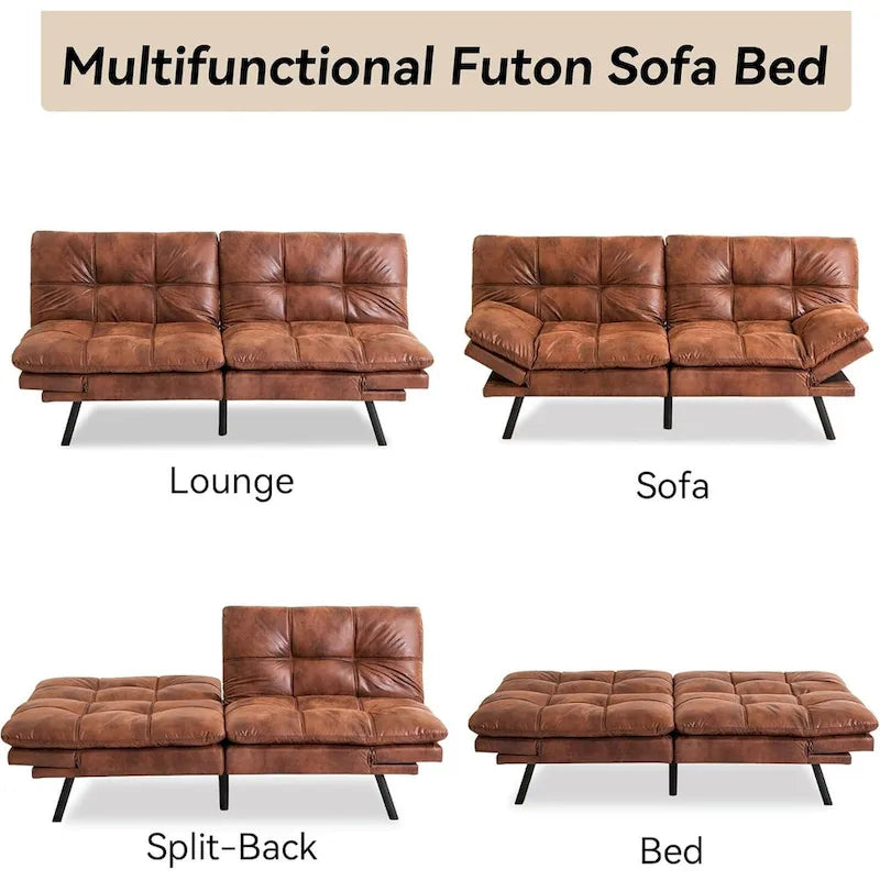 Sofa z funkcją spania, rozkładana sofa futon i leżanka z regulowanymi podłokietnikami do kawalerki, mieszkania, biura i małych przestrzeni