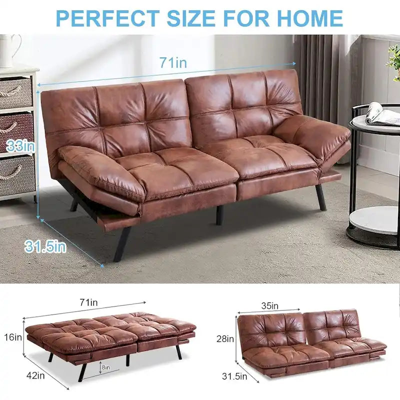Sofa z funkcją spania, rozkładana sofa futon i leżanka z regulowanymi podłokietnikami do kawalerki, mieszkania, biura i małych przestrzeni