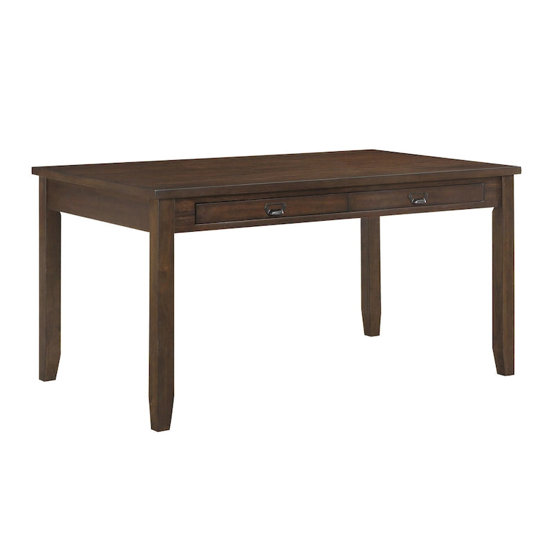 Mesa de comedor rectangular de madera color cerezo marrón de estilo transicional con cajones de almacenamiento