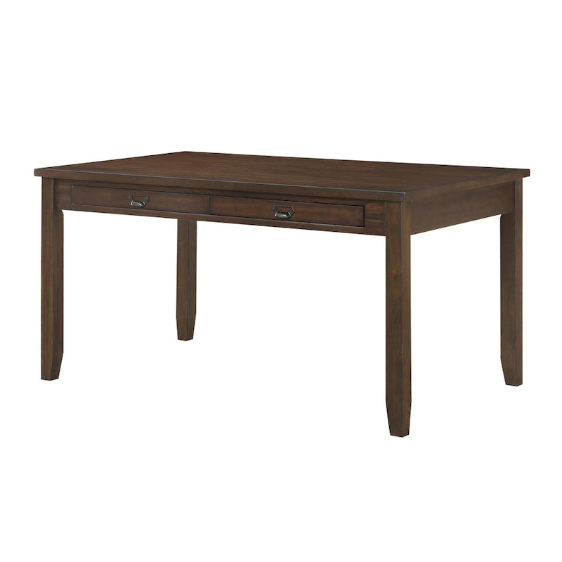 Transitional Cherry Brown Wood Rectangular Dining Table with Storage Drawers