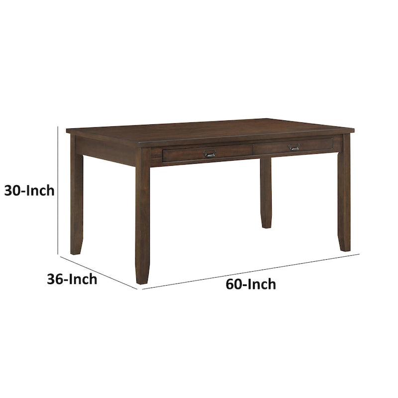 Transitional Cherry Brown Wood Rectangular Dining Table with Storage Drawers