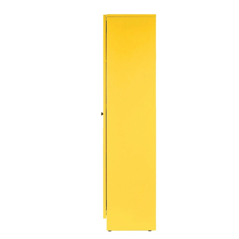 Gabinete de almacenamiento de acero amarillo brillante con paneles de doble puerta transparentes