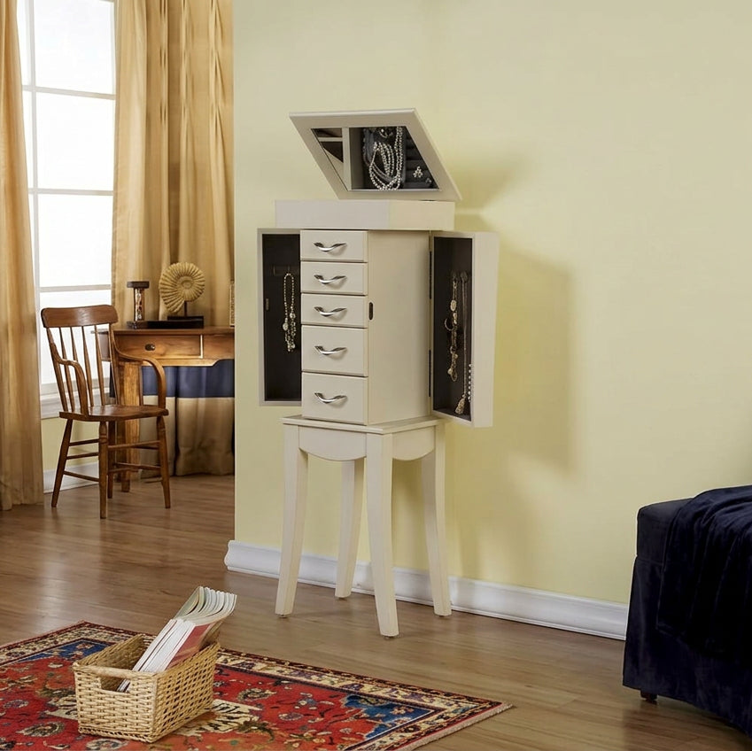 Paris Anitque White Jewelry Armoire Cabinet Organizer